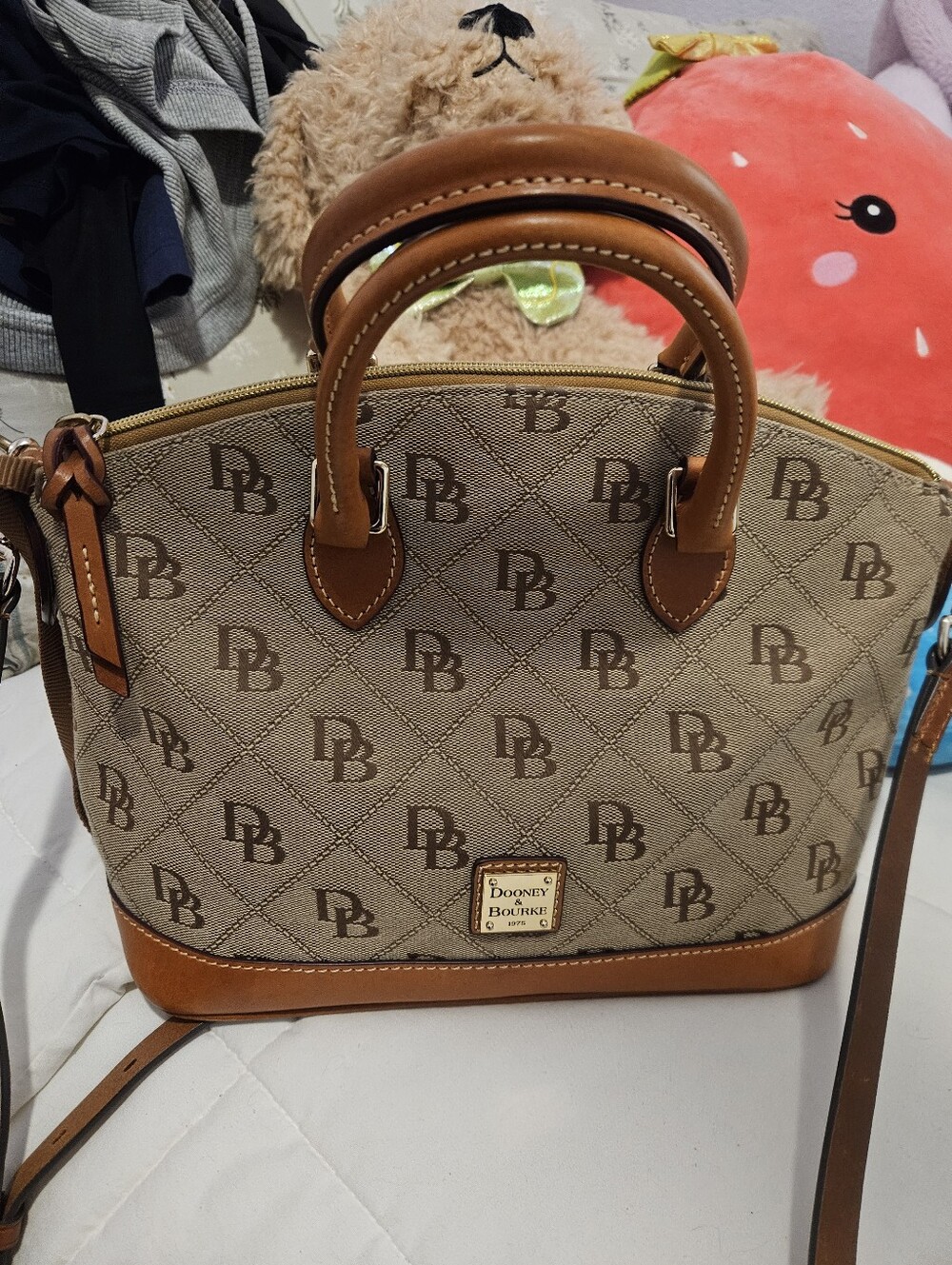 Dooney & Bourke 2-Way  Beautiful Tan Genuine Leather Logo-Print Satchel